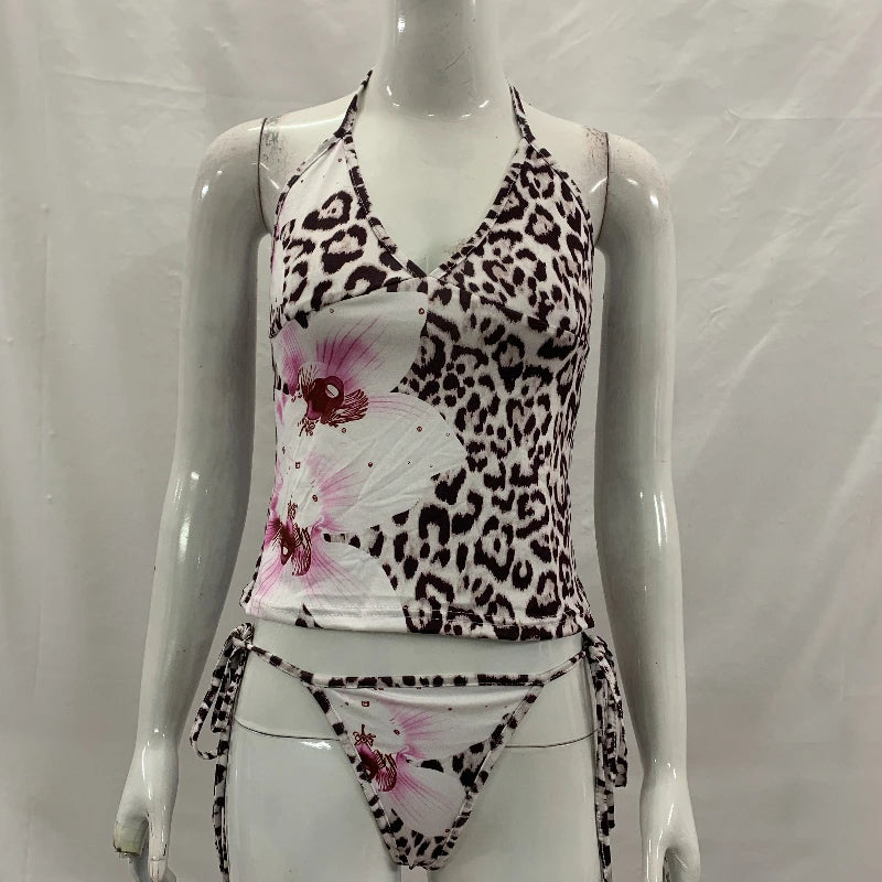 Women'S Leopard Print Tankini Set V-Neck High-Waisted Swimsuit Two-Piece Simple Design New Series 2026