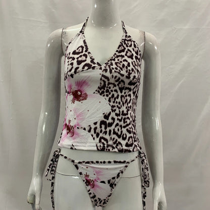 Women'S Leopard Print Tankini Set V-Neck High-Waisted Swimsuit Two-Piece Simple Design New Series 2026