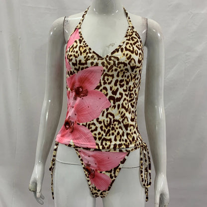 Women'S Leopard Print Tankini Set V-Neck High-Waisted Swimsuit Two-Piece Simple Design New Series 2026
