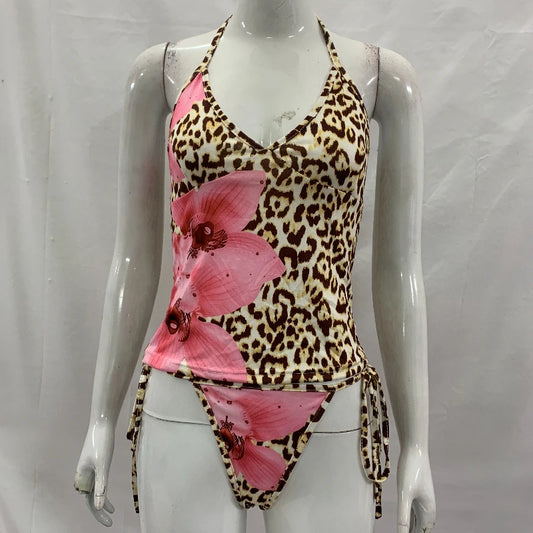 Women'S Leopard Print Tankini Set V-Neck High-Waisted Swimsuit Two-Piece Simple Design New Series 2026