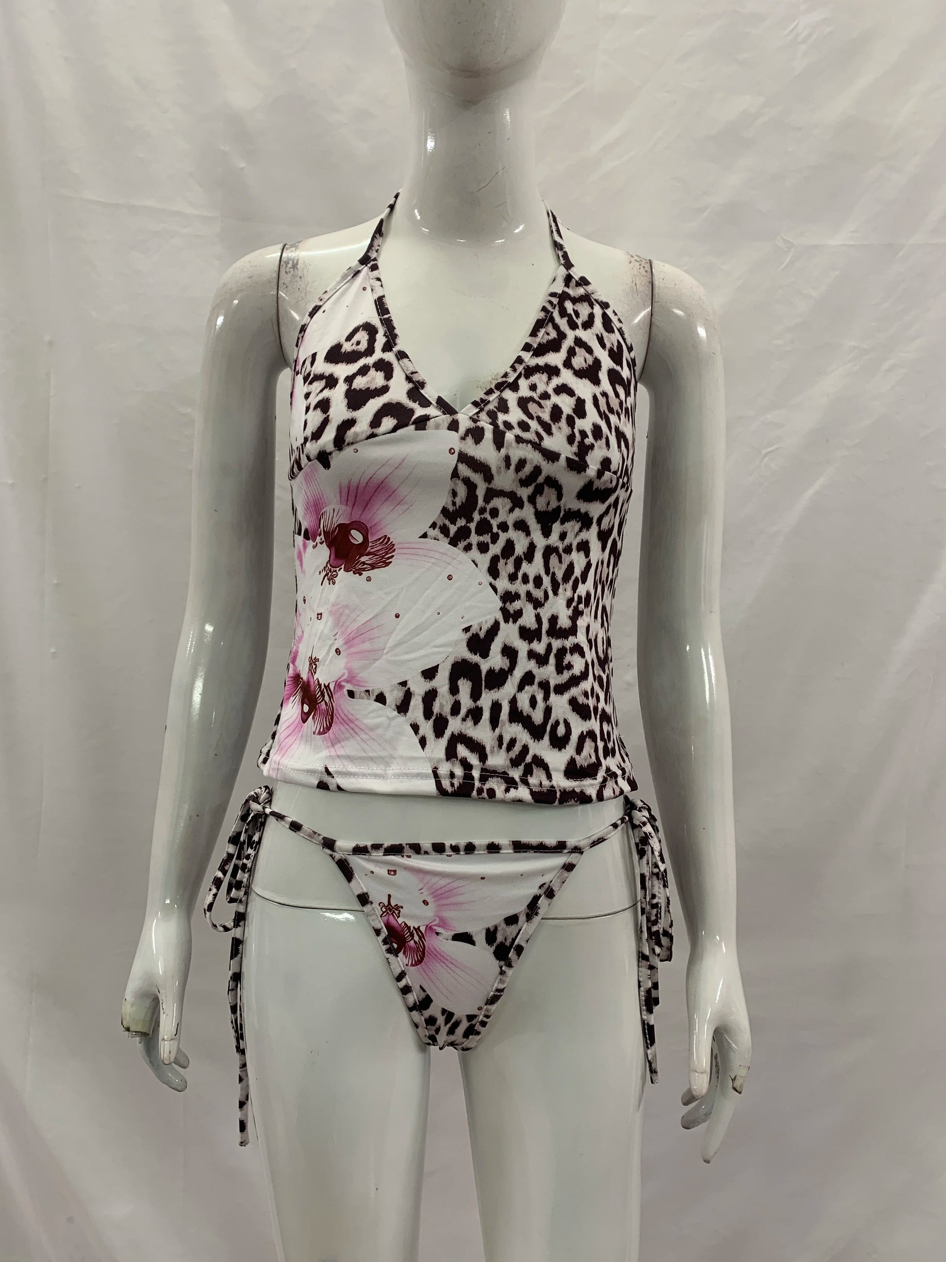 Women'S Leopard Print Tankini Set V-Neck High-Waisted Swimsuit Two-Piece Simple Design New Series 2026